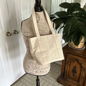 L.L. Bean Boat and Tote Open Top Natural Small Cream Canvas Tote Long Handles